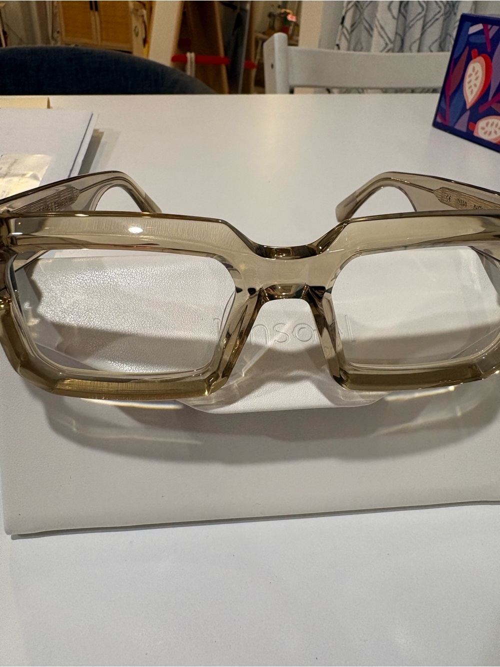 Oversized Square Clear Beige Sunglasses